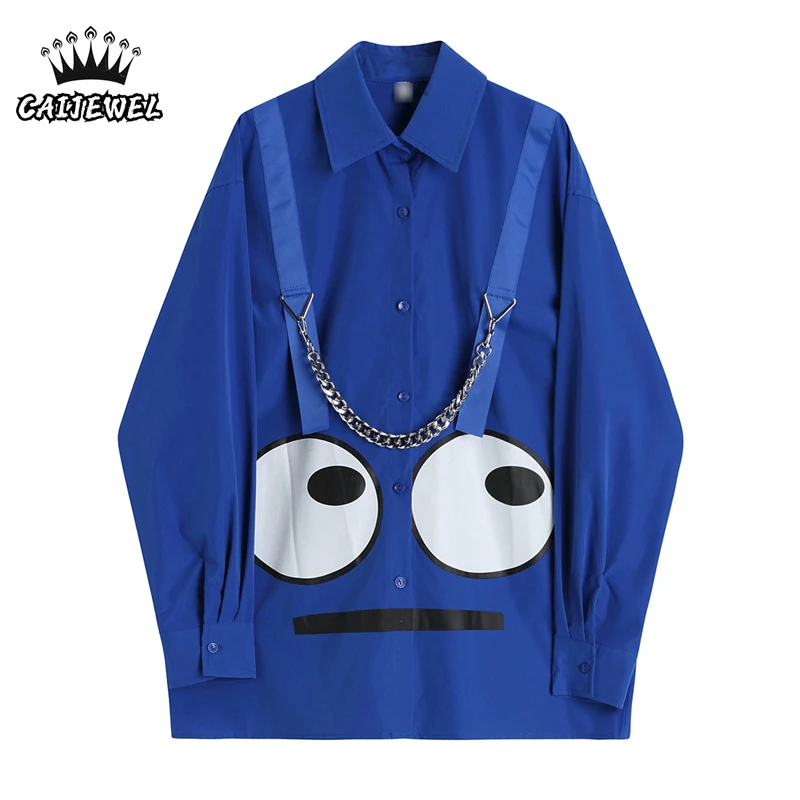 

Блузка женская с длинным рукавом, модный мешковатый Топ в стиле Харадзюку, Повседневная рубашка на пуговицах, с мультяшным принтом, шикарны...