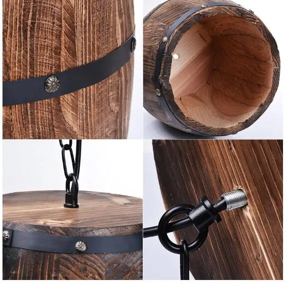 

Wood Wine Barrel Hanging Fixture Pendant Lighting Suitable For Bar Cafe Lights Ceiling Restaurant Barrel Lamp