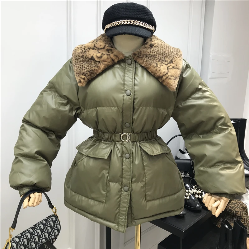 Зимняя женская куртка с леопардовым воротником новинка 2019 модное зимнее пальто