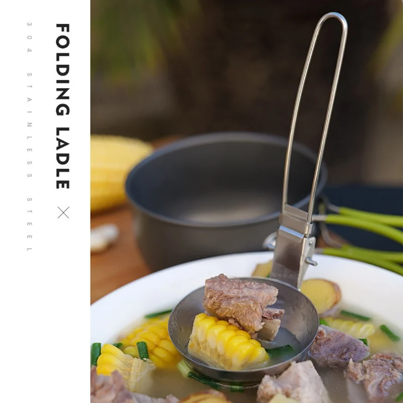 

Outdoor Home Portable Tableware Stainless Steel Soup Spoon Canal Spoonpark Wild Cash Folding Picnic Soup Rasp Spoon Tools