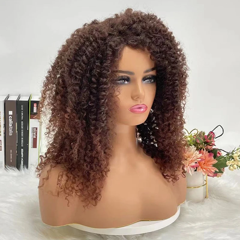 Short Afro Kinky Curly Wigs For Black Women African Synthetic Ombre Glueless  High Temperature Cosplay daily use Wigs