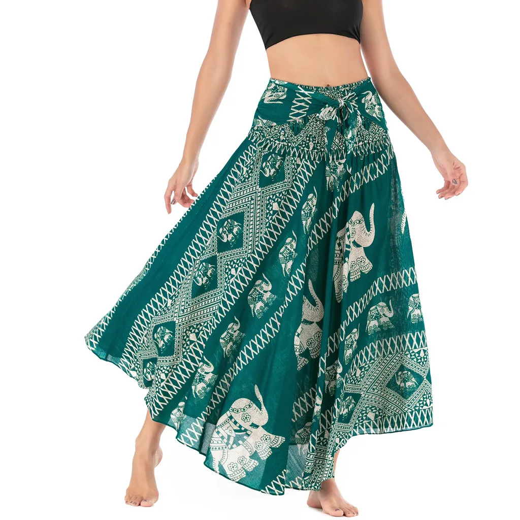 Длинные юбки богемная юбка Повседневная пляжная с принтом винтажная узором