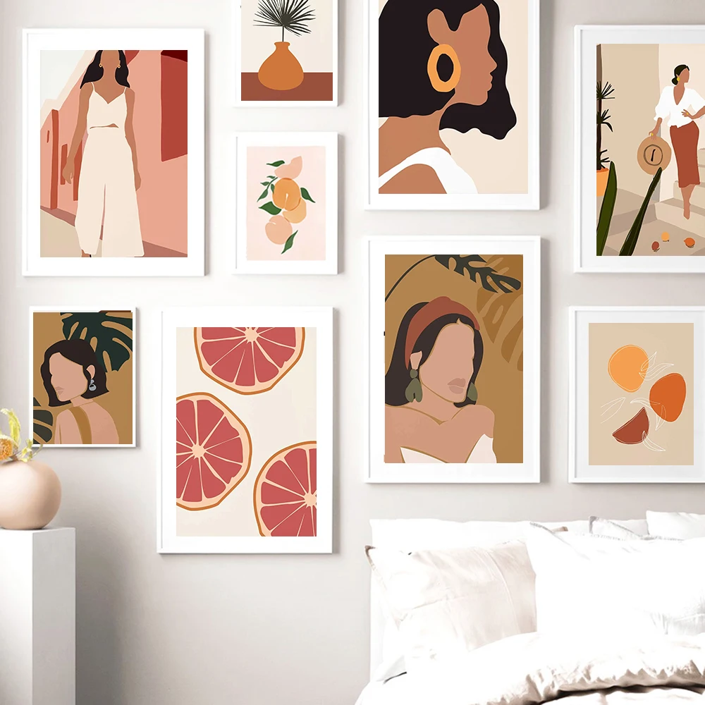 

Monstera Girl Orange Avocado Abstract Nordic Posters And Prints Wall Art Canvas For Living Room Decor Painting Wall Pictures