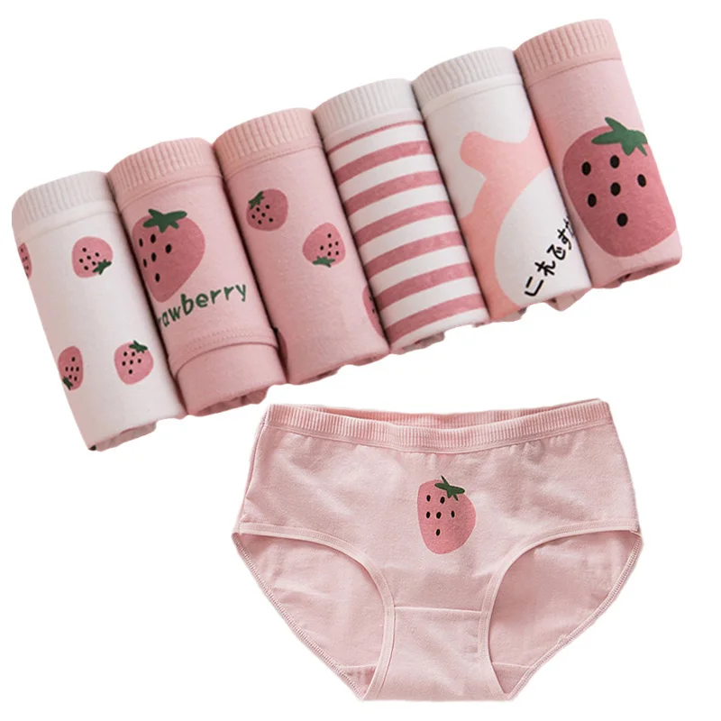 

6Pcs Women's Panties Soft Cotton Women Lingerie Seamless Female Briefs Breathable Intimates Cute Cat Print Young Girls Underwear
