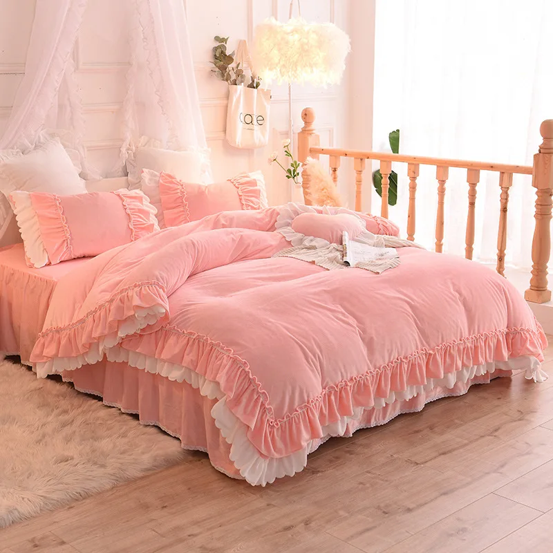 100% хлопковый толстый стеганый кружевной комплект постельного белья двухместная