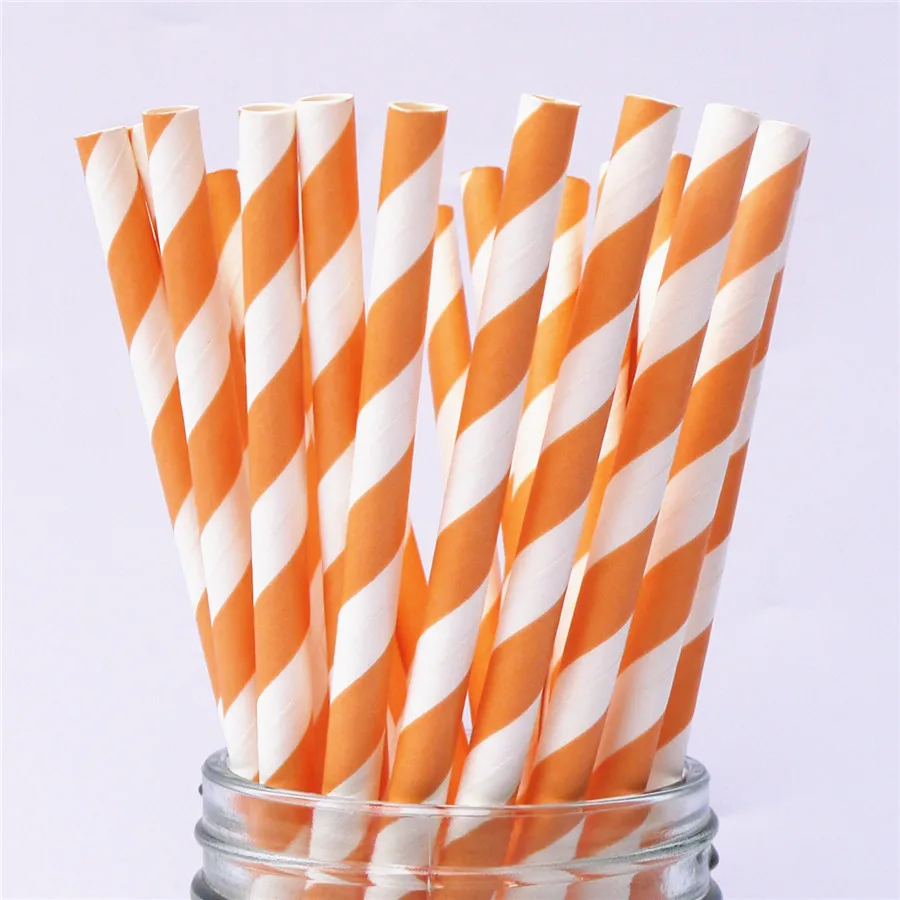 orange stripes 100 шт розовые золотые бумажные соломинки вечерние соломинки золотые серебряные бумажные соломинки смешанные полосатые звезды шаблоны шевронов - Цвет: orange stripes