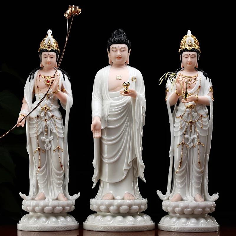 

48 см большой 3 шт. XI FANG SAN SHENG Высококачественная статуя Будды амитха Гуаньинь махастхамапрапта домашний храм эффективная защита