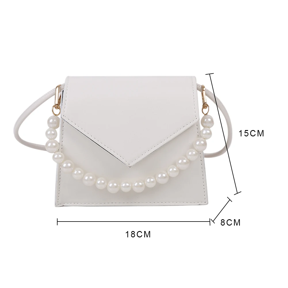 

Fashion Pearl Shoulder Messenger Bag PU Leather Women Solid Color Crossbody Handbags Simple Daily Travel Shopping Pouch