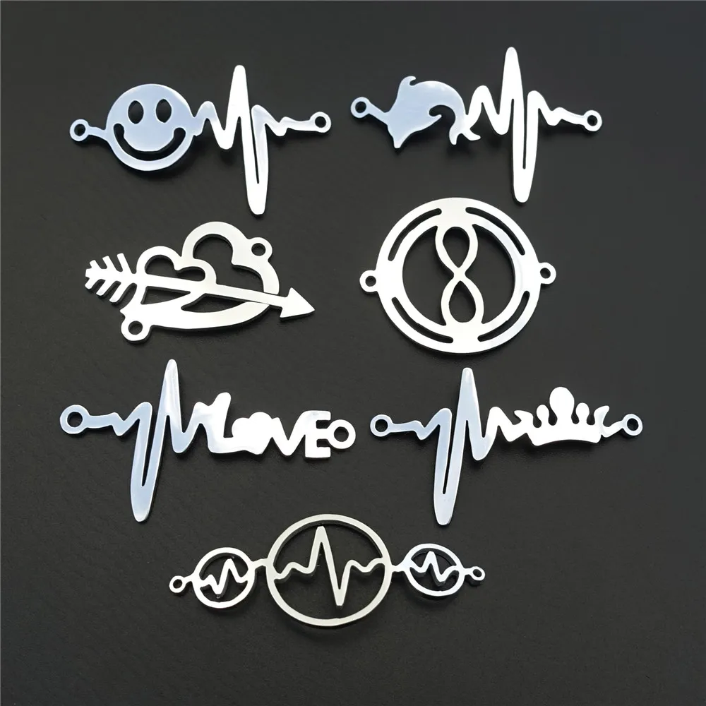 

5 Stainless Steel Curved Connector Electrocardiogram One arrow through the heart Smile Face Infinity Love Diy Jewelry Component
