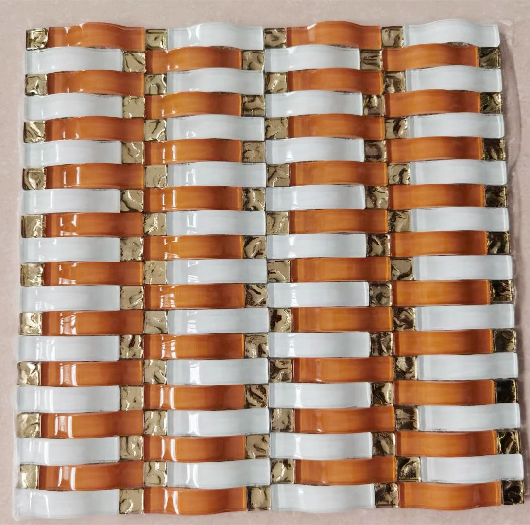 Объемная изогнутая волна мозаичная плитка из хрустального стекла оранжевые