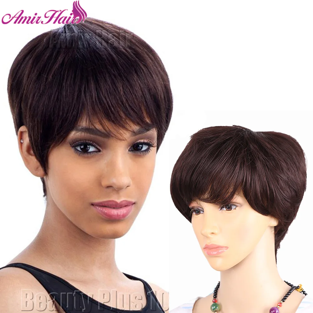 Синтетические короткие прямые парики Amir для женщин черные и коричневые с челкой