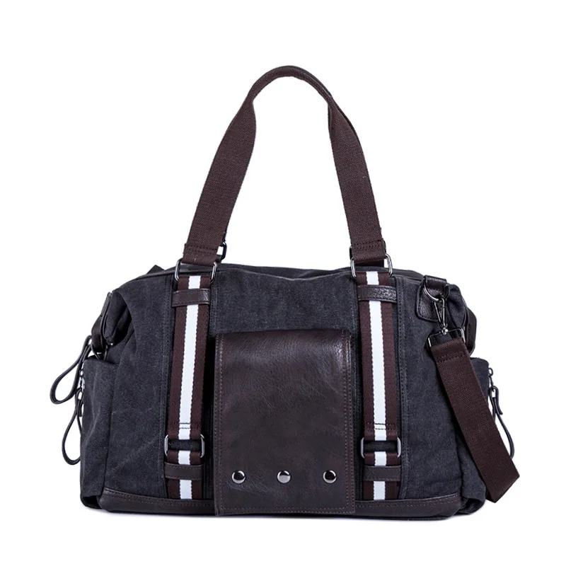 

Exquisite Men All-match Canvas Duffle Bag Fashion Stripe Rivets Travel Handbag Casual Shoulder Crossbody Weekend Bag Sac DF413