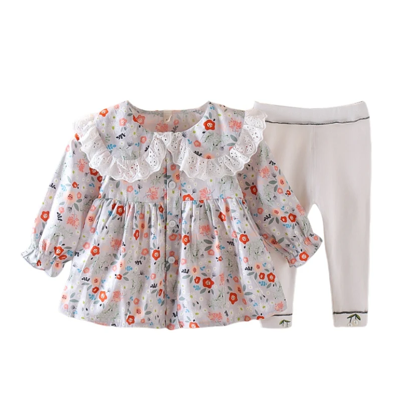 

Fashion Baby Girls Clothes Autumn Set Fashion Doll Collar Floral Dress Two Piece Set Outfits 1-3 Years For Baby For Kids