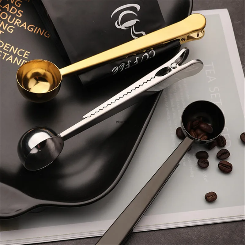 

100pcs Stainless Steel Coffee Scoop Multifunctional Bag Sealing Clip Ground Coffee Spoon Drinkware Tools