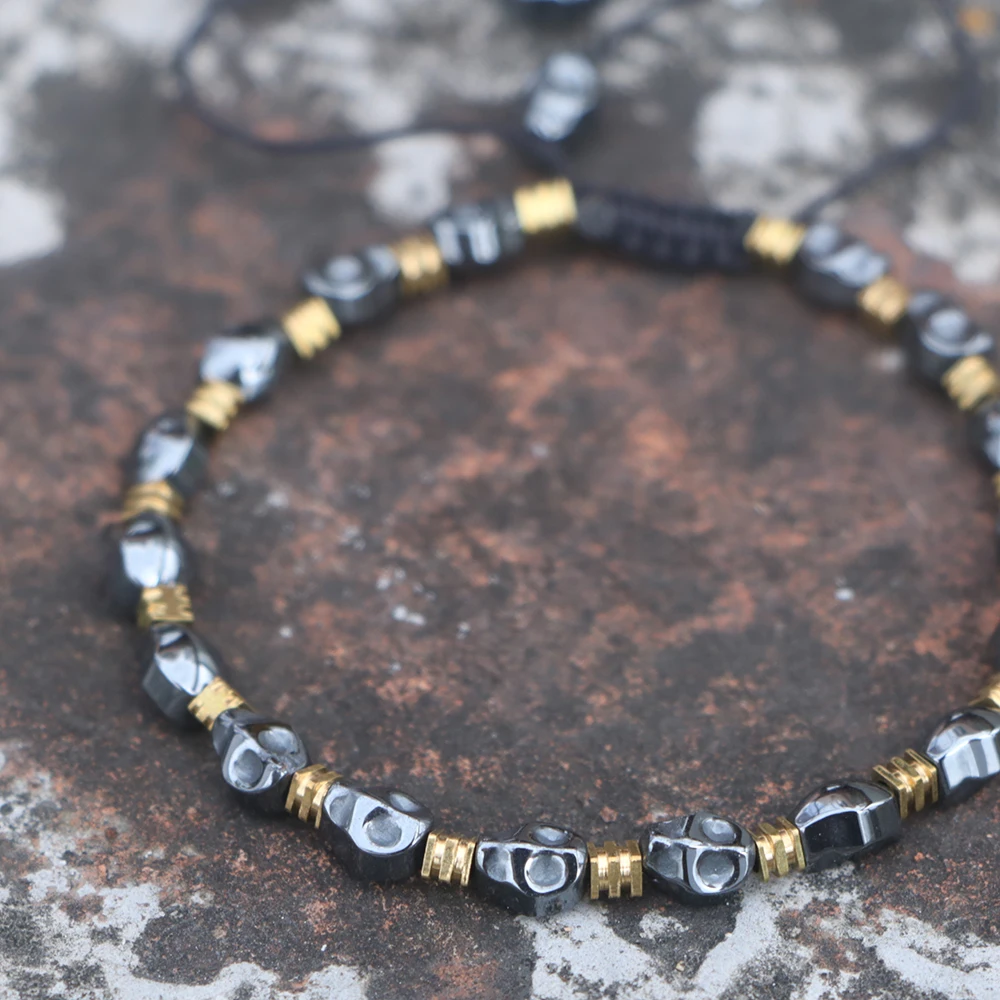 EDOTHALIA маленькие 6 мм гематитовые бриллиантовые браслеты для мужчин бусины с черепами Дружба Ювелирные изделия ручной работы