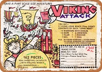inches metal vintage funny tin sign 1965 viking attack toy soldiers