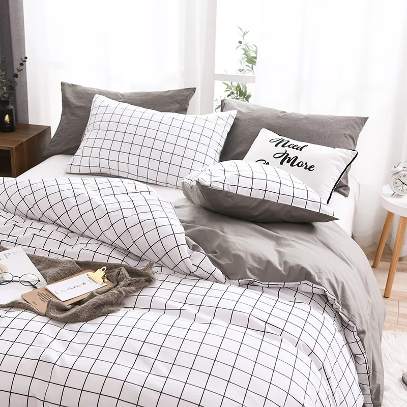 Комплект удобного постельного белья из 100% хлопка в клетку и полоску Европы