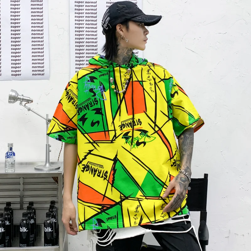 Футболка с капюшоном для молодых мужчин летняя уличная одежда футболка Harajuku |