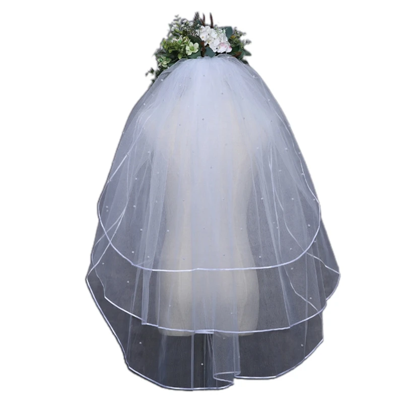 

3 Tier Bridal Veil with Comb Ribbon Edge Design Longest Tulle Length 32"