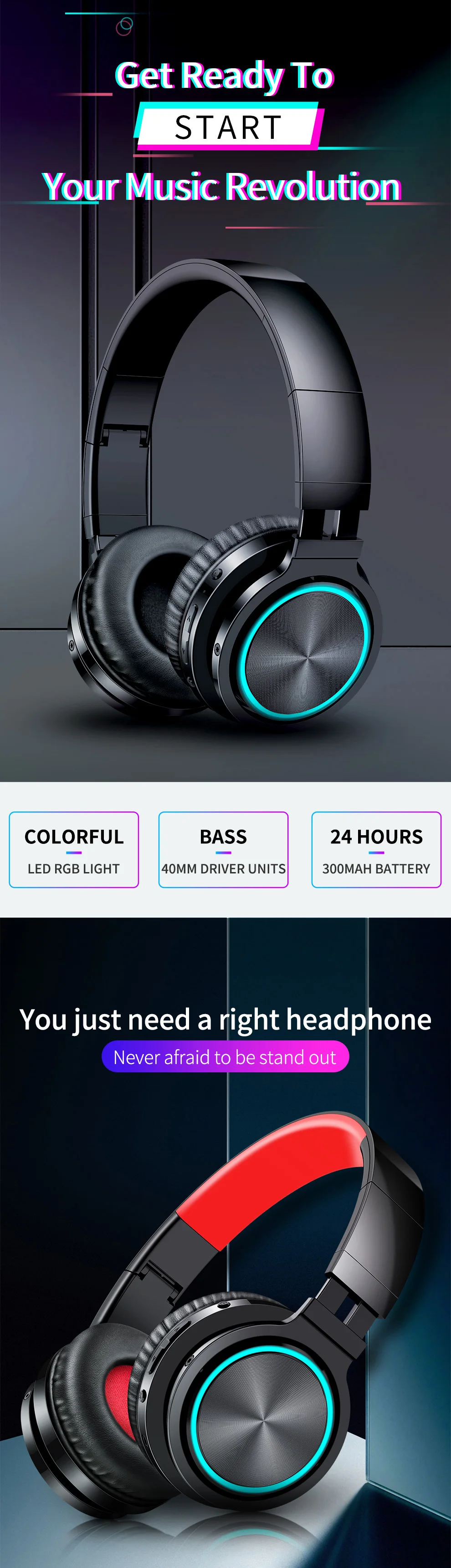 Picun B12 беспроводные наушники Bluetooth 5,0 наушники с 7 цветными светодиодными лампами 36H время воспроизведения Supoort TF карта гарнитура для телефона ПК