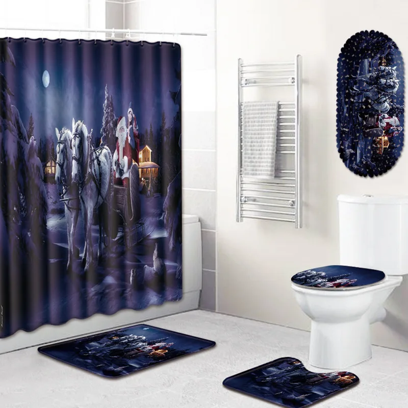 5 шт. набор для ванной с рождеством полиэстер занавеска душа ванная комната