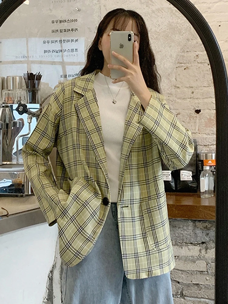 

Jacket women thin autumn new Korean version of loose versatile plaid British style small suit