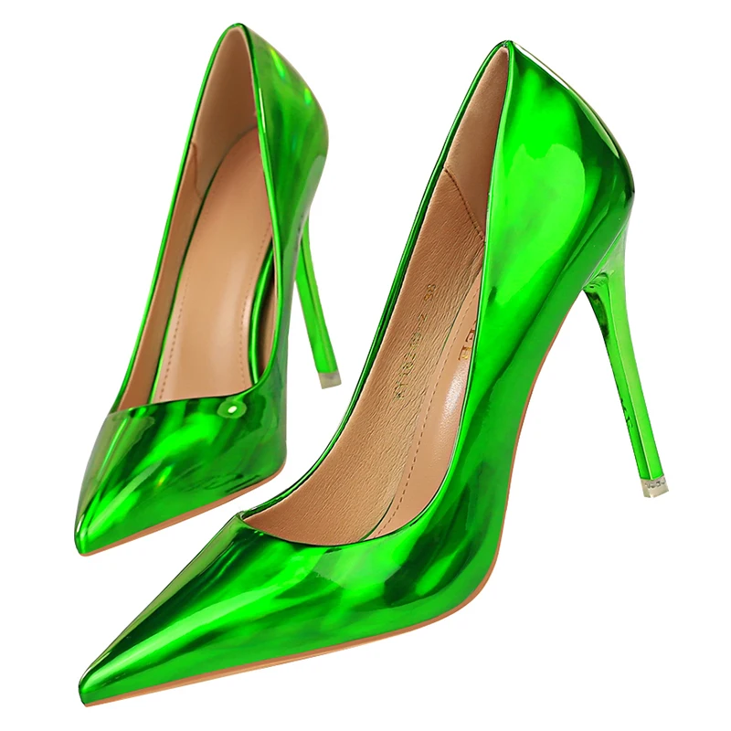Роскошные элегантные женские туфли лодочки на высоком каблуке 10 5 см зеленого и