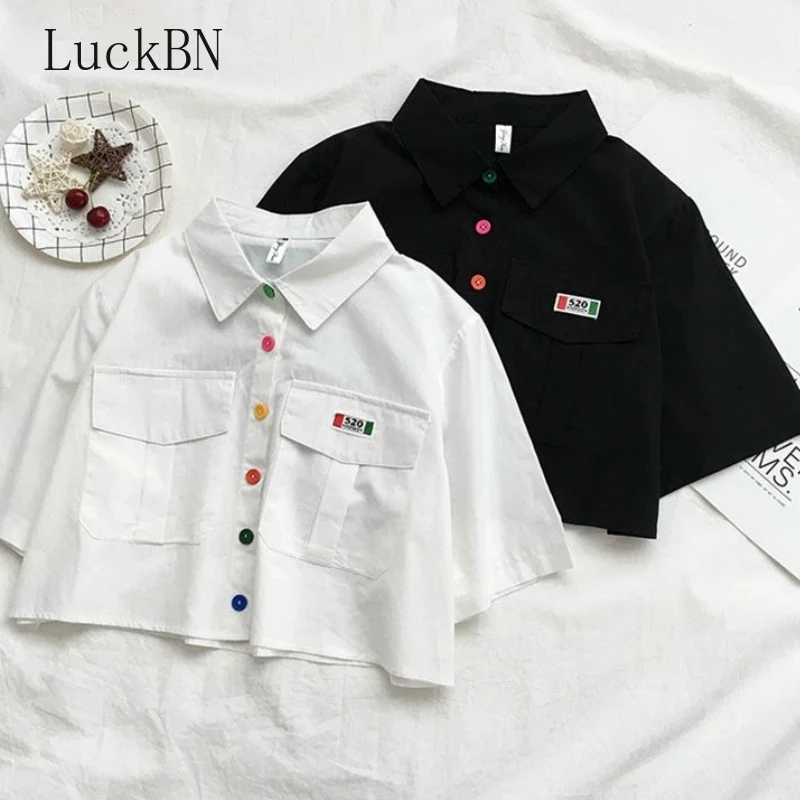 Женские блузки в стиле Харадзюку повседневные рубашки с коротким рукавом и