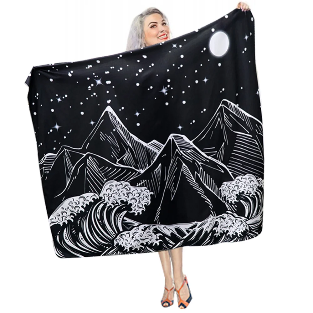 Коврик для йоги гобелен с изображением горной Луны большой волны настенный