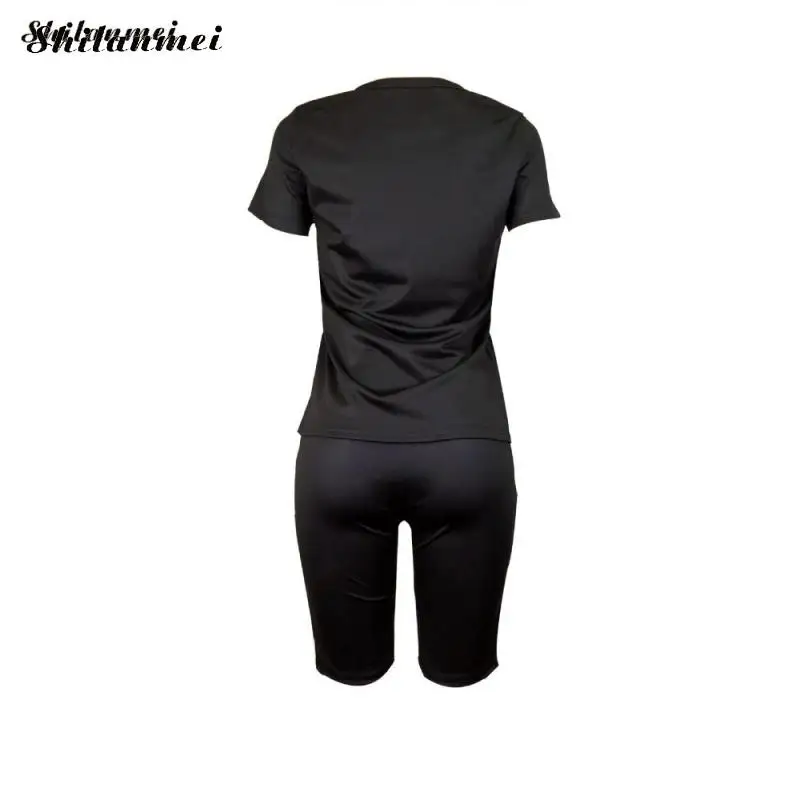 

Lip Print Plus Size Women Tracksuit 3xl Fashion Two Piece Festival Matching Sets Loose Tshirt Top And Biker Shorts Streetwear