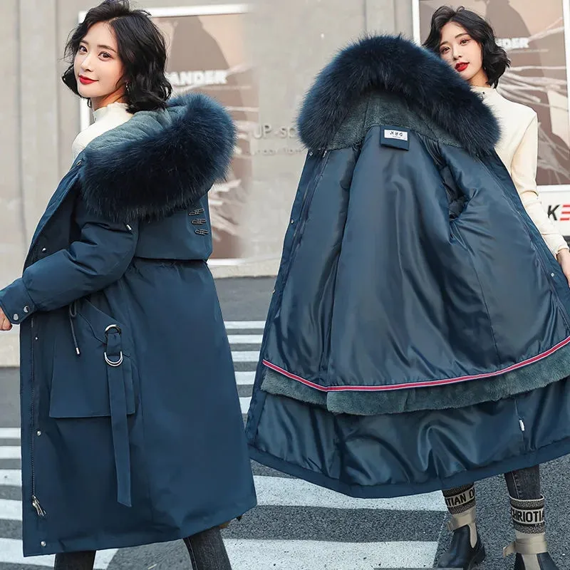 2021 Snow Wear Winter Jacket Women Parkas Long Coat Fur Hooded Basic Jacket Female Removable Fur Lining Thick Warm Outwear