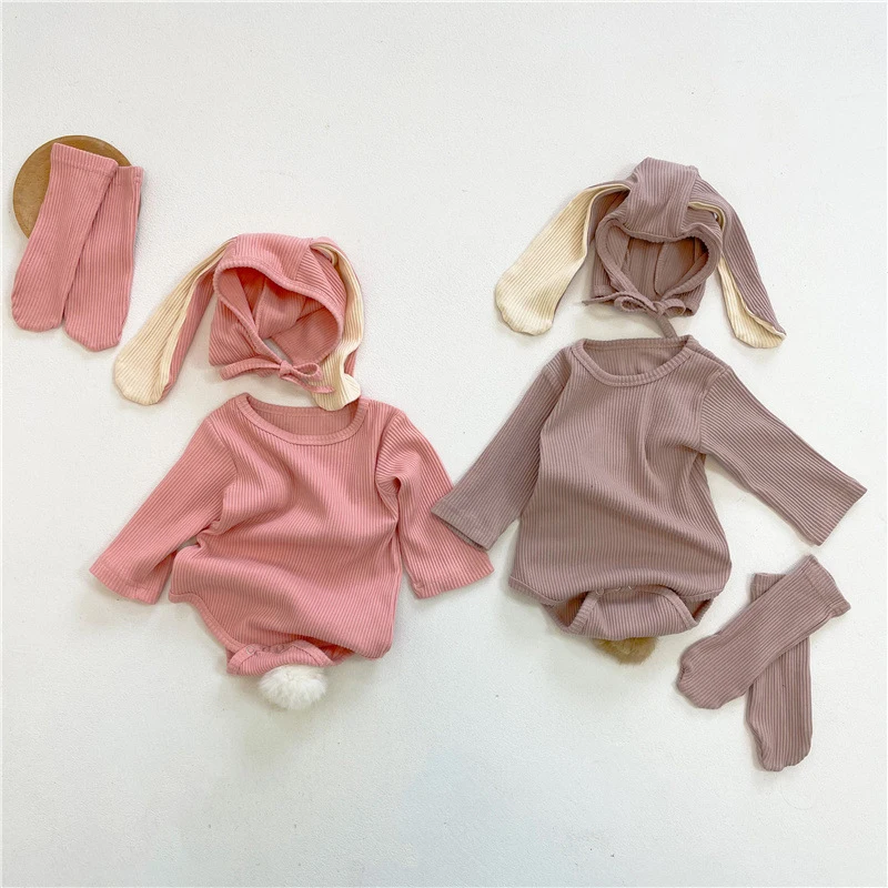 Комбинезон + носки шапка для маленьких девочек и мальчиков корейский стиль