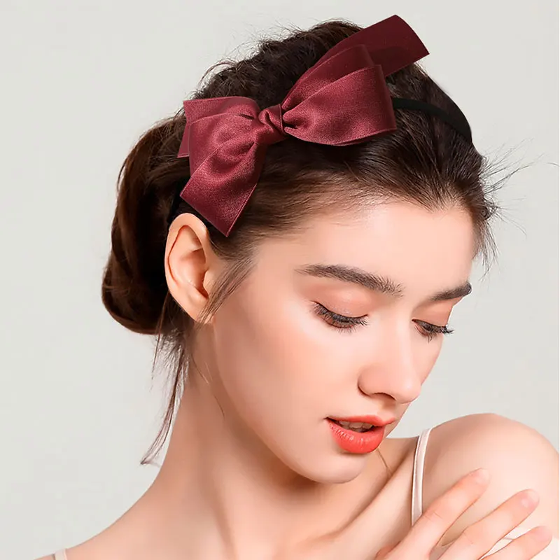 

Women Big Bowknot Hair Hoop Hairbands Satin Bow Headband Sweet Girls Headdress Solid Color Head Hoop Hair Accessories