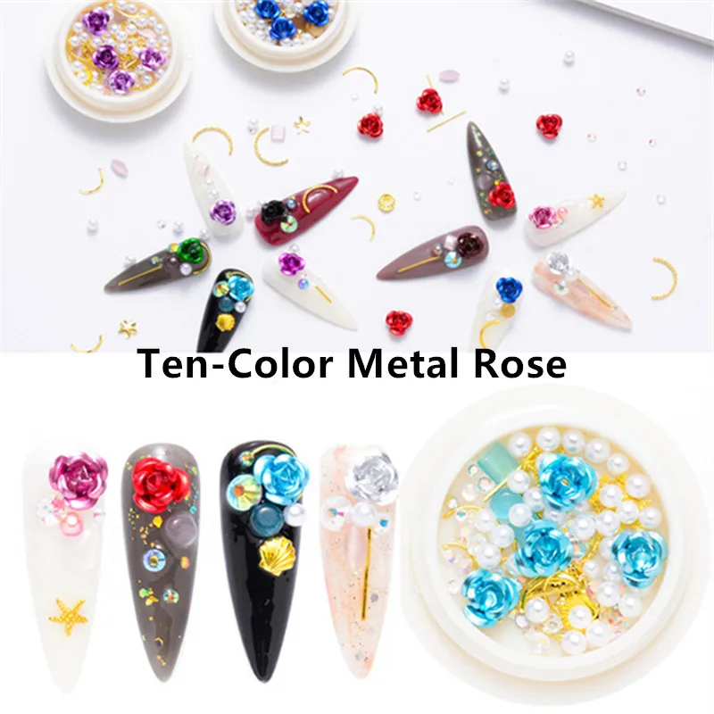 

1Pcs Set 3D Nail Rhinestones Stones Mixed Colorful DIY Design Decals With Nail Curved Tweezer Crystals Rose Nail Art Decorations