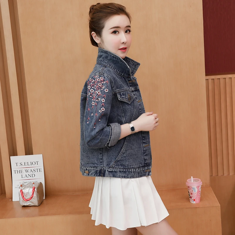 Большие размеры M-4XL модное женское джинсовое пальто весна-осень новая Цветочная