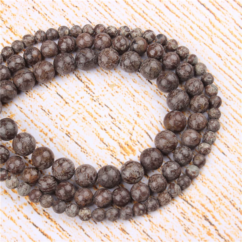 

4 6 8 10 12 MM Grey Snowflake Natural Stones Round Loose Beads For Jewelry Making Bracelet Necklace Diy