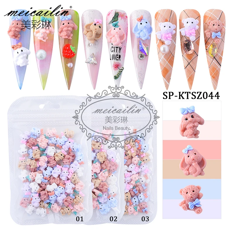 

100pcs/Bag 3D Kawaii Cartoon Accessories For Nails Decorations Acrylic Resin Bear Rabbit Mix Candy Color Charms Nail Art Jewelry