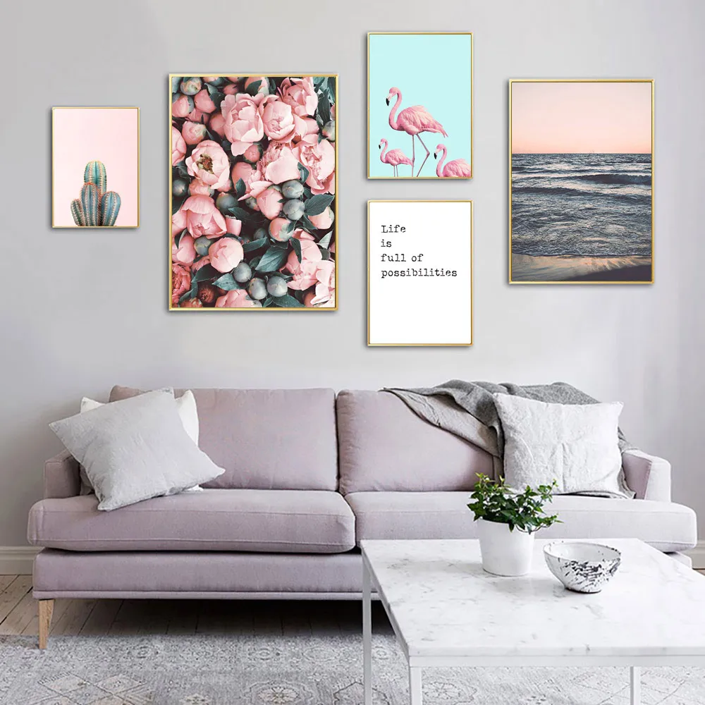 Пейзаж картина с цветами морской постер скандинавский цветок Настенная зеленая