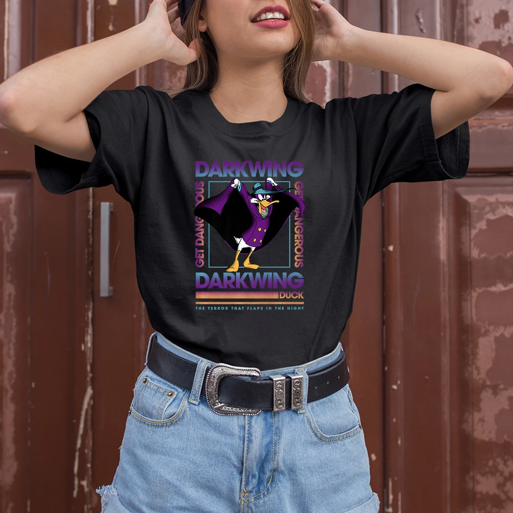 

Women Summer New Disney T-Shirts Dropship Fashion Outdoor Darkwing Duck Cartoon Printing Round Neck Short Sleeve T Shirts Female