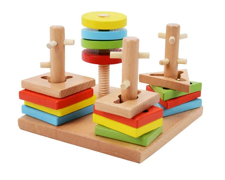 Деревянная Геометрическая головоломка-штабелер для малышей Детская развивающая