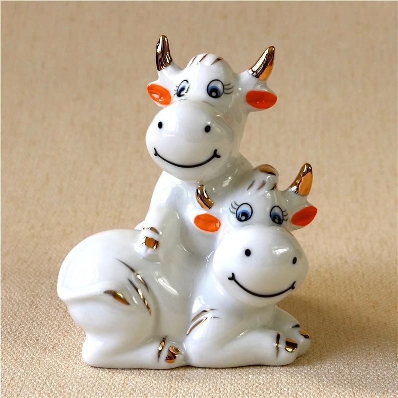 Милая фарфоровая фигурка быка пара керамический бык миниатюрное украшение