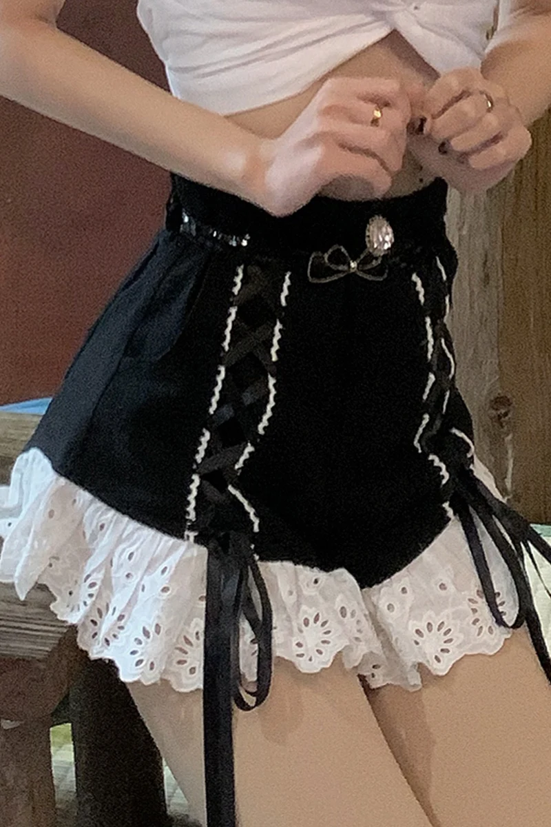 

Spice Girls' black casual shorts women's high waist thin Gothic Short