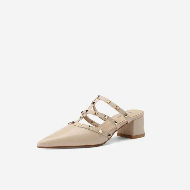 

Summer New Fashion Genuine Leather Retro Riveting Nail Graceful Slipper Women's Outer Wear Muller Shoe Tip Half Slippers