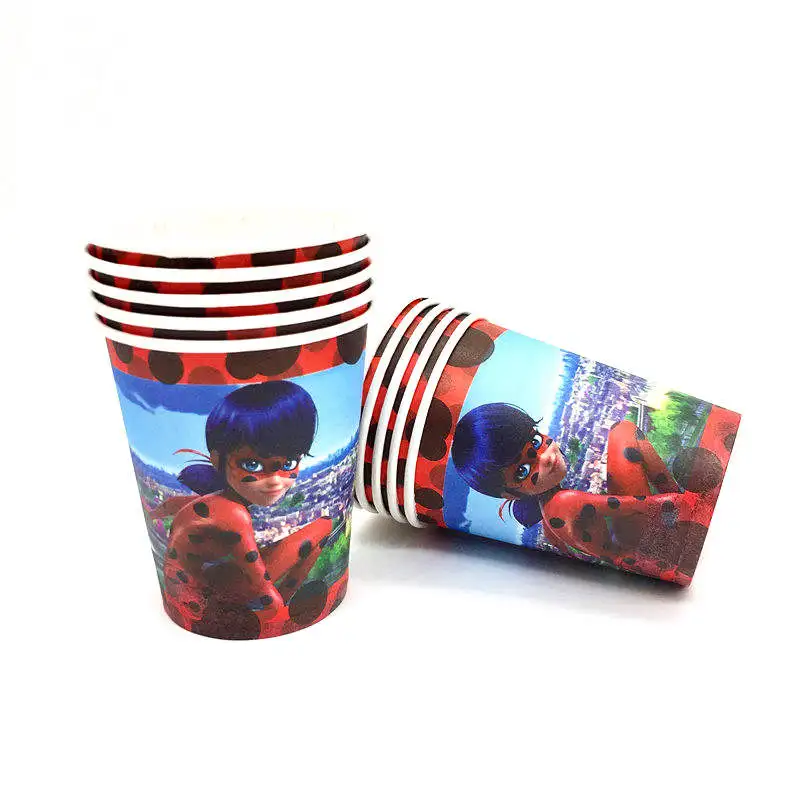Cups-10Pcs 1 шт. мультяшная Божья коровка для девочек, принадлежности для дня рождения, принадлежности для карт, одноразовые скатерти, детские украшения для дня рождения - Цвет: Cups-10Pcs