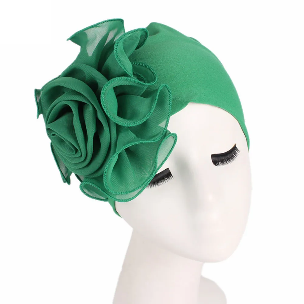 

2021 Women New Large Flower Stretch Scarf Hat Ladies Elegant Fashion Hair Accessories Chemo Hat Women Turban Bandanas Wholesale