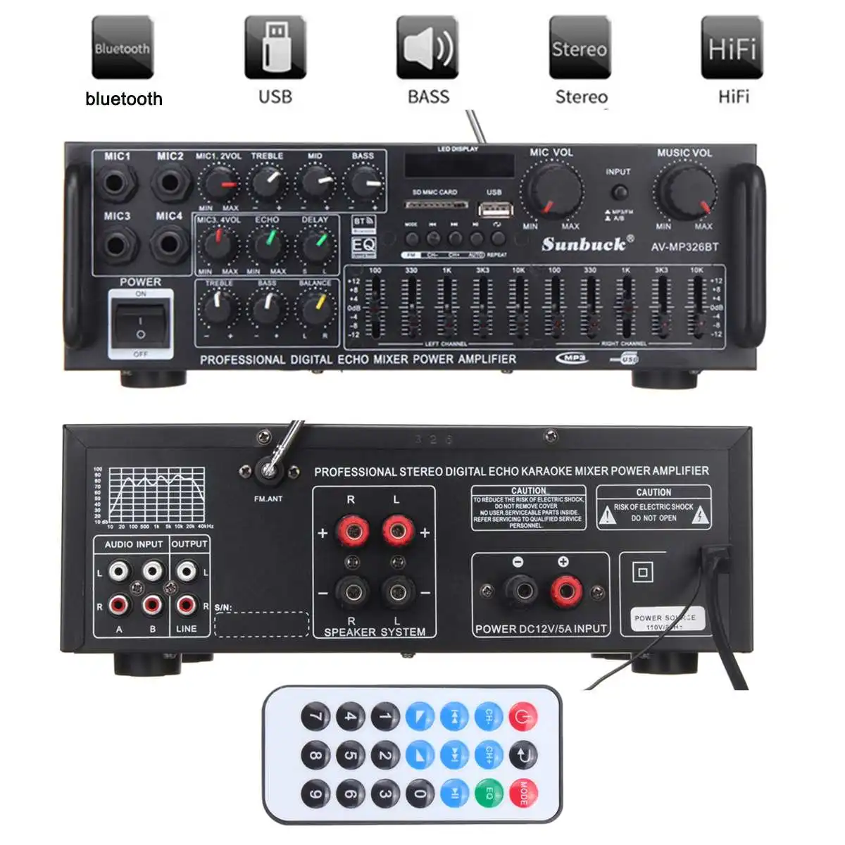 2000W 4ohm усилитель bluetooth стерео Беспроводной автомобильный USB диск SD карт Hi-Fi аудио