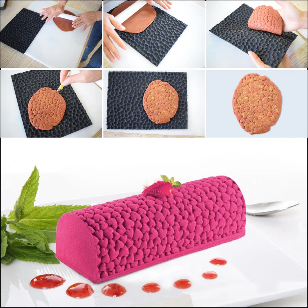

Mousse Silicone Mold Mousse Swiss Roll Texture Mat Bark Love Lace Fondant Mat Pastry Decoration Tools Baking Accessories