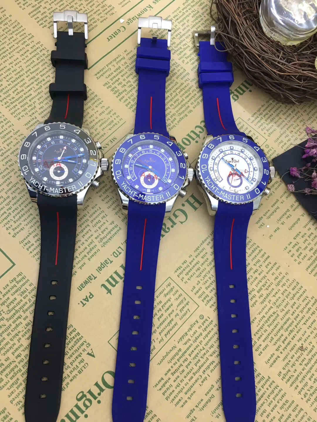 

Classic New Men Automatic Mechanical Watches GMT Luminous Ceramic Blue Bezel Crystal Sapphire Black Blue Rubber AAA+ Watch