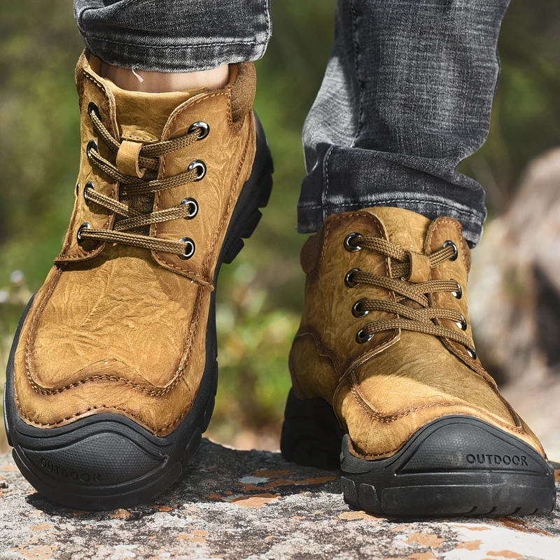 Ботинки мужские из натуральной коровьей кожи уличные водонепроницаемые