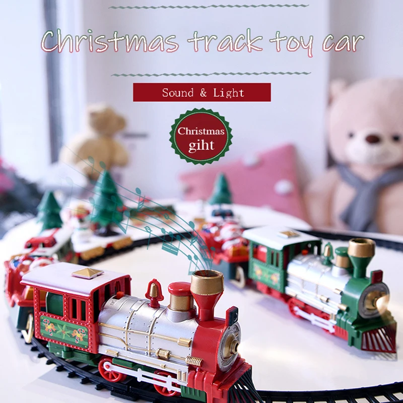 

Christmas Electric Rail Car Toys With Lights & Music Small Train Toys Splicing Rail Model Car Children's Toys Christmas Gift